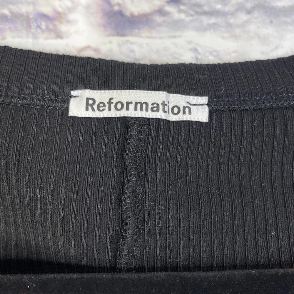 Reformation Black Ribbed Cropped Long Sleeve Top Dress Y2K